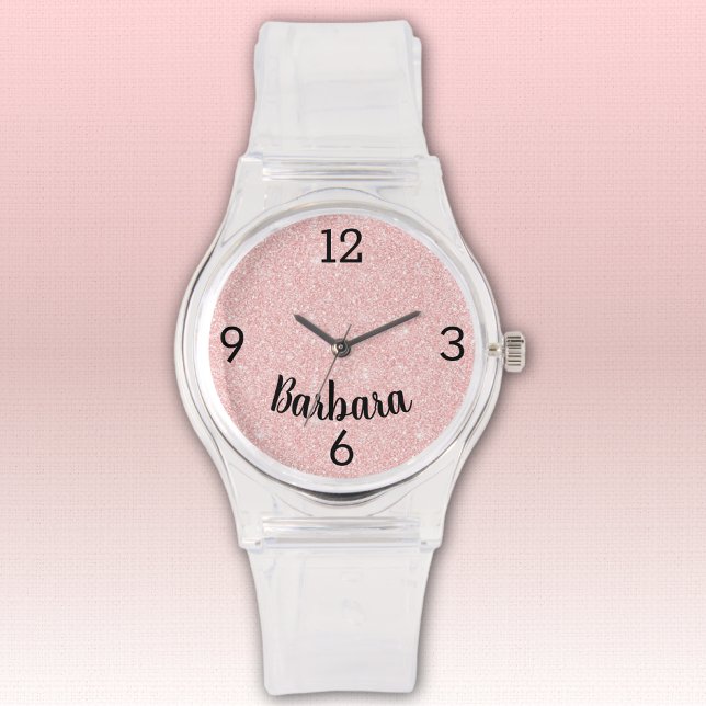 Relógio Nome, Lantejoulas Rosa Menina Pulseira Silicone (Criador carregado)