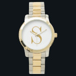 Relógio Nome Monograma Inicial Moderno Personalizado Doura<br><div class="desc">Eleve seu estilo com este Relógio de Pulso Personalizado Dourado com Monograma Inicial. Com um acabamento dourado elegante e uma inicial personalizada estilosa, é um acessório atemporal e um presente significativo—perfeito para elegância cotidiana ou um presente que eles irão valorizar. Simples sofisticação combinada com elegância.</div>