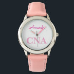 Relógio Nome Personalizado CNA rosa-claro<br><div class="desc">Presente único perfeito para enfermeiros e assistentes com design cor-de-rosa único.</div>