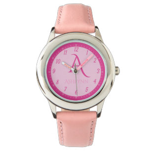 Relógio Nome Personalizado Crianças Rosa Quentes Aprendiza