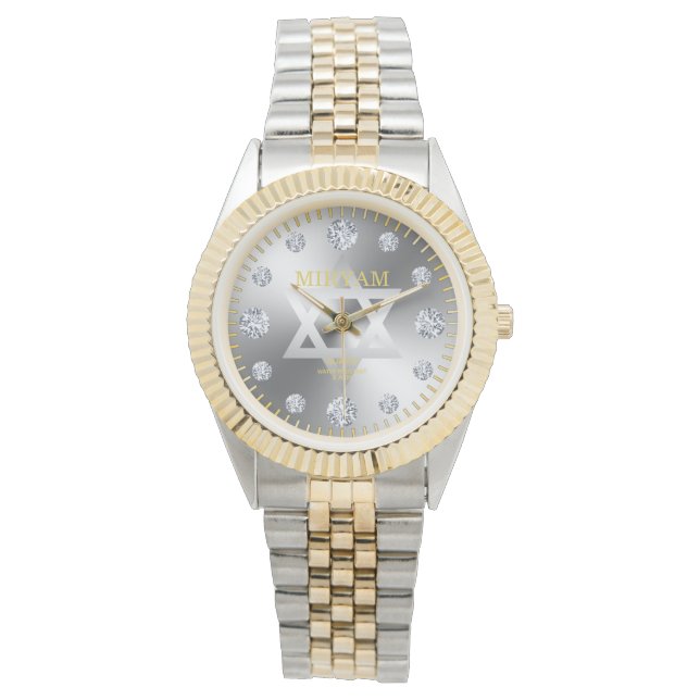 Relógio Nome personalizado da discagem de diamond em aço (Frente)