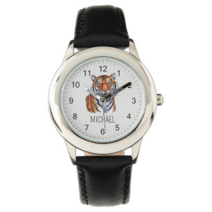 Relógio Nome Personalizado da Moda Tigre Fofo da Selva    