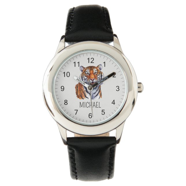 Relógio Nome Personalizado da Moda Tigre Fofo da Selva     (Frente)