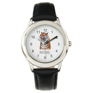 Relógio Nome Personalizado da Moda Tigre Fofo da Selva    