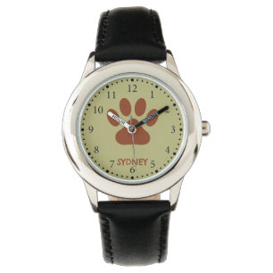 Relógio Nome personalizado da pata de cão castanho