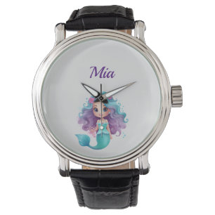 Relógio Nome personalizado da sereia roxa
