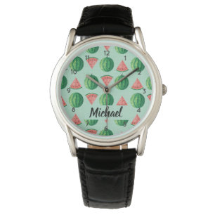 Relógio Nome Personalizado de Melancia Na moda Trendy Blac