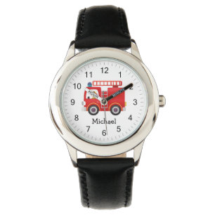 Relógio Nome Personalizado do Caminhão de Fogo Vermelho Mo