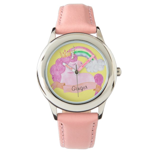 Relógio Nome Personalizado do 🌈 Rainbow Unicorn (Frente)