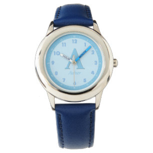 Relógio Nome Personalizado Elegante Baby Blue Kids Monogra