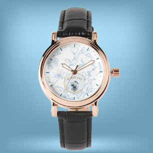 Relógio Nome Personalizado Floral Branco Moderno