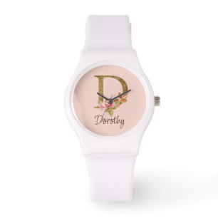 Relógio Nome Personalizado Folha de Ouro Blush Rosas Cor-d
