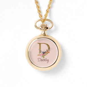 Relógio Nome Personalizado Folha de Ouro Blush Rosas Rosa
