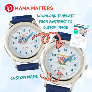 Relógio Nome Personalizado & Imagem Helicóptero Azul Crian