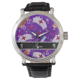 Relógio Nome personalizado Ingo purple glitter enfermeira 