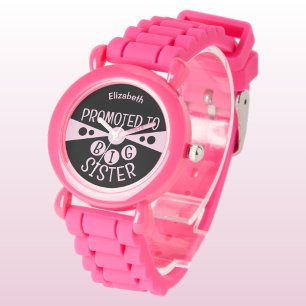 Relógio Nome personalizado irmãzinha preta e rosa-rosa