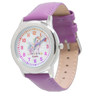 Relógio Nome Personalizado legal Rainbow Unicorn