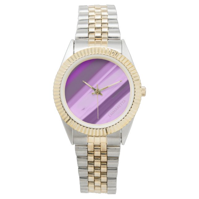 Relógio Nome Personalizado Roxo Listras de Lavanda  (Frente)