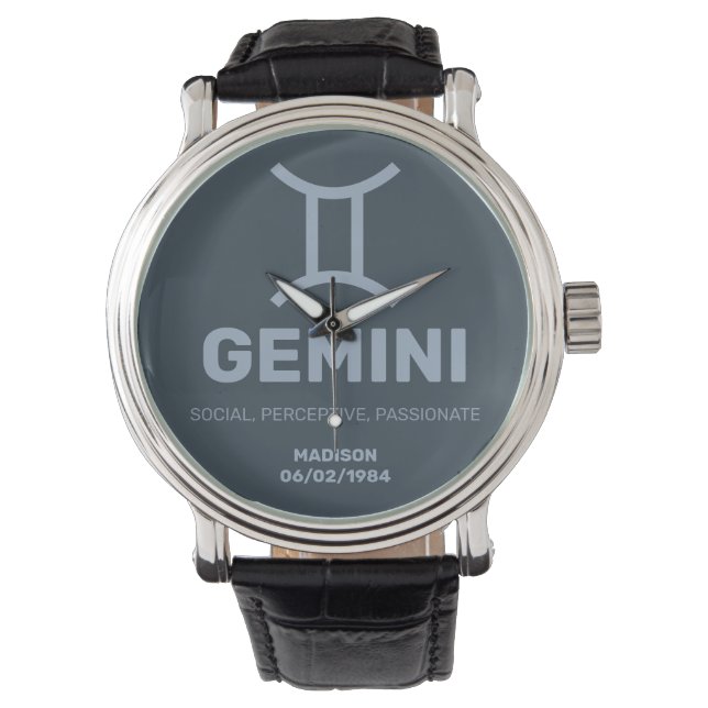 Relógio Nome Personalizado / Sinal de Zodíaco de Texto Gem (Frente)