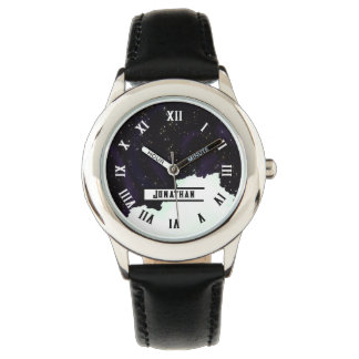 Relógio Nome PERSONALIZADO Starry Exterter Space and Cloud