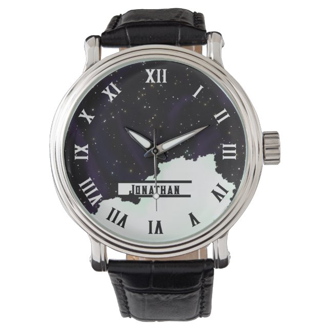 Relógio Nome PERSONALIZADO Starry Outer Space e nuvem (Frente)