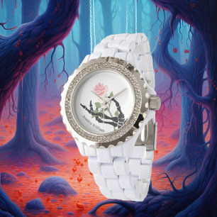 Relógio Nome pessoal Skull Hand Floral Watch
