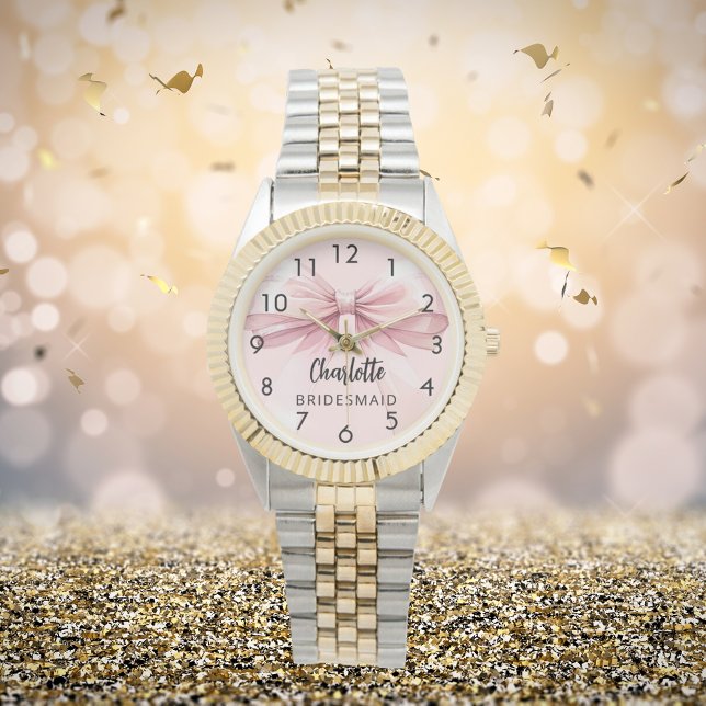 Relógio Nome rosa do arco do Bridesmaid (Criador carregado)