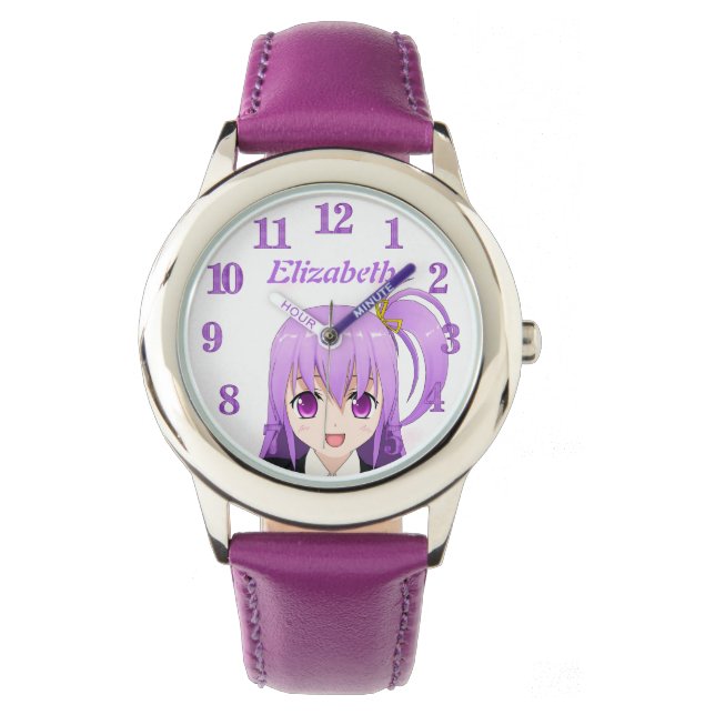 Relógio Nome roxo de menina de anime (Frente)