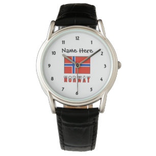Relógio Noruega e Bandeira Norueguesa com o Seu Nome