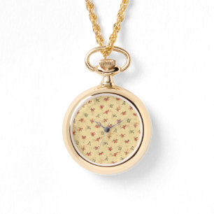 Relógio Nostalgia Belo Mini Rosas Dourado Pocket