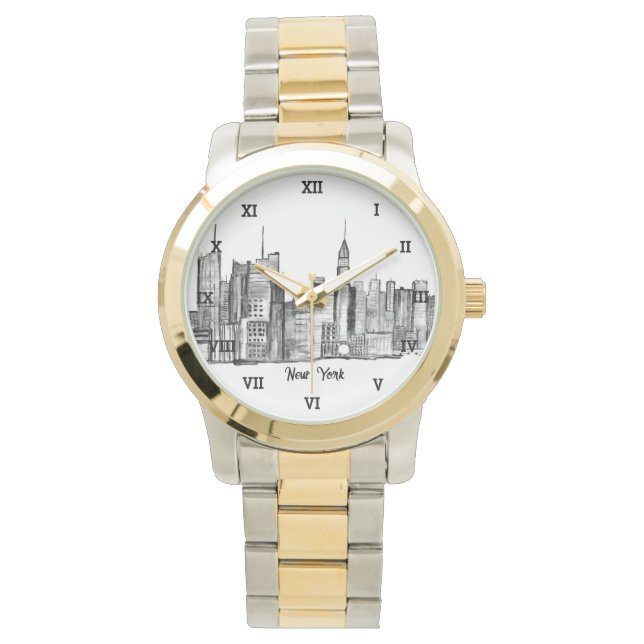 Relógio Nova Iorque Black Modern Skyline Viagem NYC (Frente)