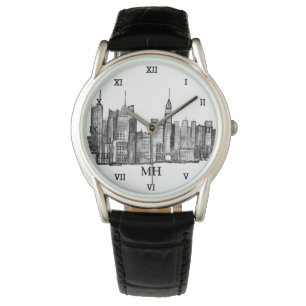Relógio Nova Iorque Black Modern Skyline Viagem NYC Watt