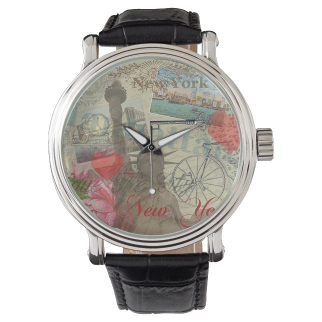 Relógio Nova Iorque Vintage Liberty Skyline - Símbolo de A (Frente)