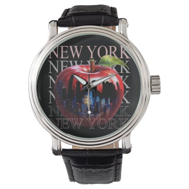 Relógio Nova York A Grande Maçã Fruta Silhueta Cidade (Frente)