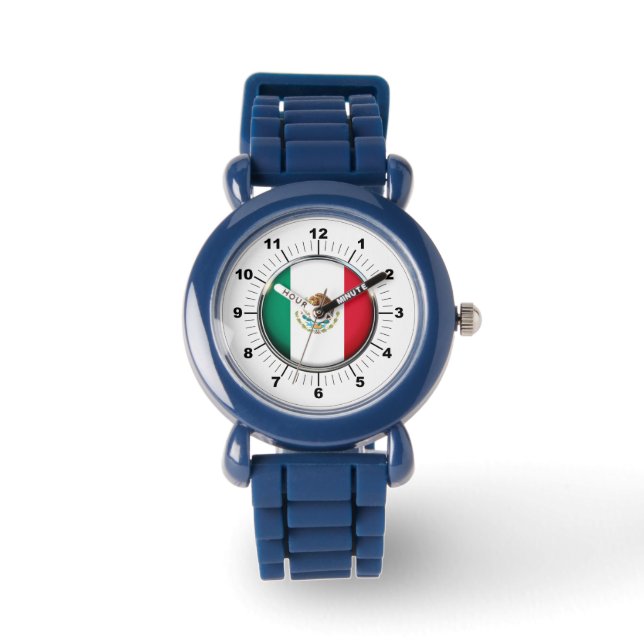 Relógio Numbe Negro de Bandeira do México ajustável (Frente)