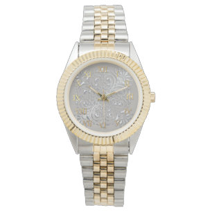 Relógio Numerações Romanas de ornamentado Silver em relevo