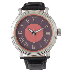 Relógio Numeral Romano Roxo-Vermelho