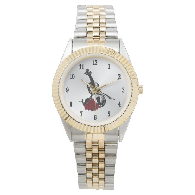 Relógio Números Pretos da Música Violina (Frente)