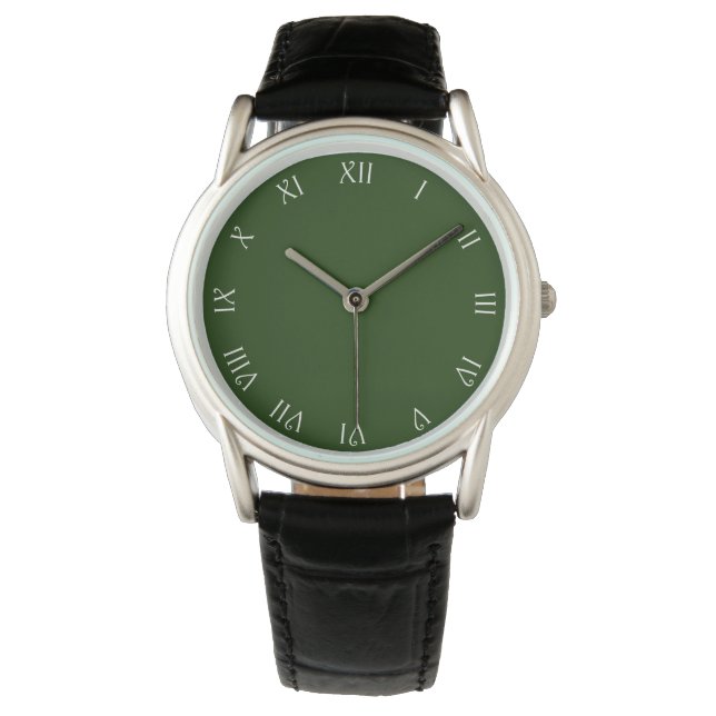 Relógio Números romanos de script branco em mens verdes (Frente)