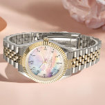 Relógio Nuvens de Aquarelas Nome do Monograma Dourado Pret<br><div class="desc">Monograma Dourado Elegante com Script de Nome. Facilmente personalizado como presente para a família e amigos.</div>