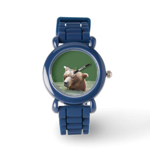 Relógio O Bezel Watch ajustável da criança com urso pard