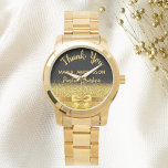 Relógio Obrigado de ouro preto do Empregador de Correio de<br><div class="desc">Elegante,  clássico,  glamouroso e feminino. Um presente para um trabalhador postal aposentado. Um arco dourado falso. Fundo preto. Com o texto: Obrigado,  modelos por um nome e profissão,  profissão.</div>