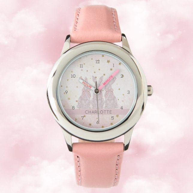 Relógio Observatório Personalizado das Crianças de Páscoas (Personalized Lace Bunny Easter Kids' Watch)