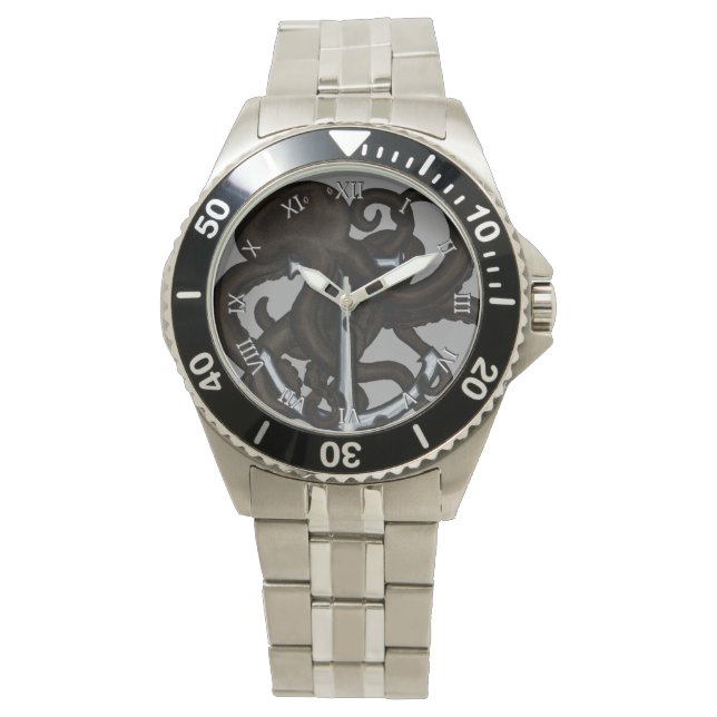 Relógio Octopus Negro Sobre Âncora (Frente)