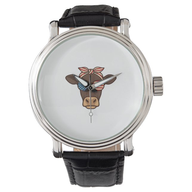 Relógio Óculos de sol com cabeça de vaca patriótica design (Frente)