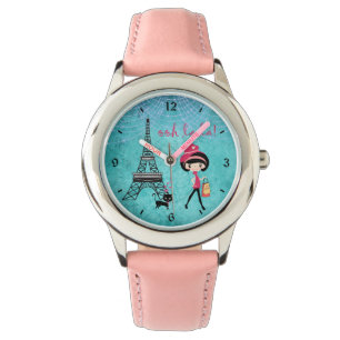 Relógio Oh La La Paris Girl e Cat com Eiffel Tower
