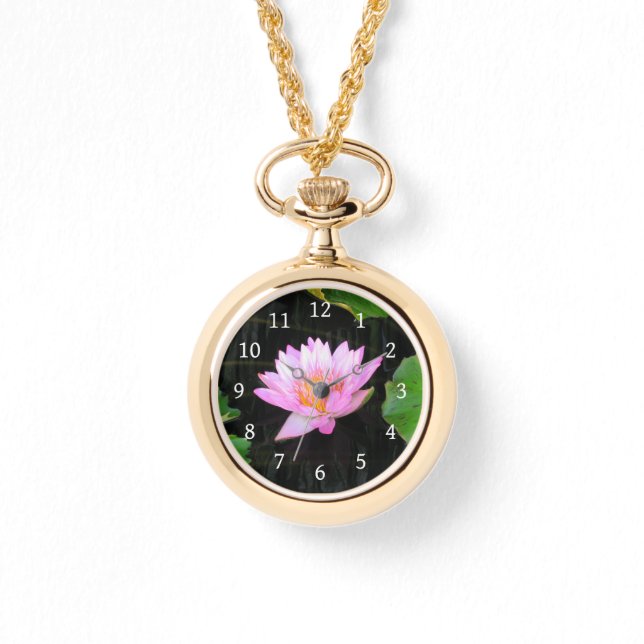 Relógio Olhar para a Waterlily do Lotus Rosa (Frente)