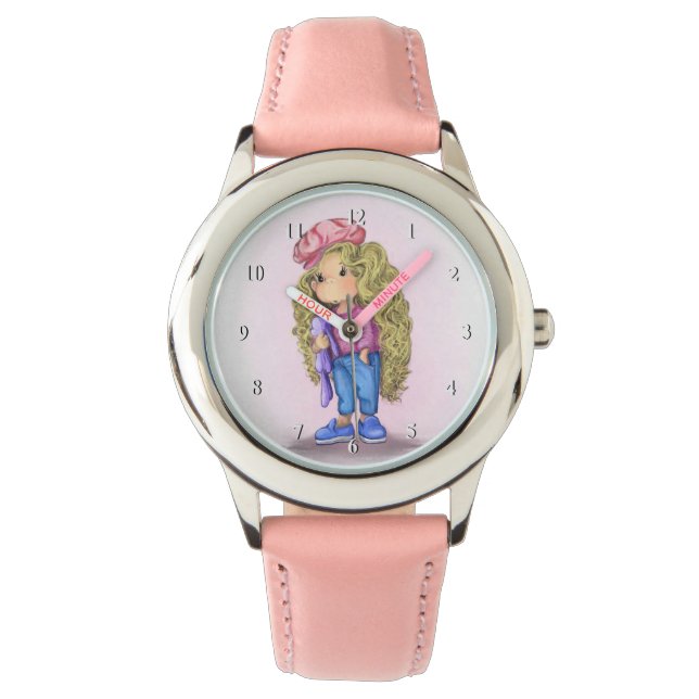 Relógio Olhar rosa com uma garota loira bonita (Frente)