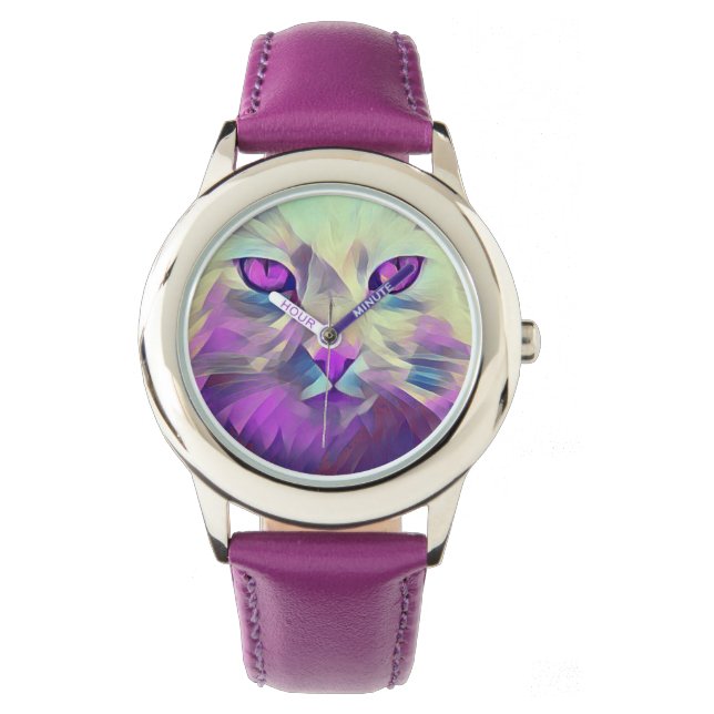 Relógio Olhura eWatch de Gato Rosa Poligon (Frente)