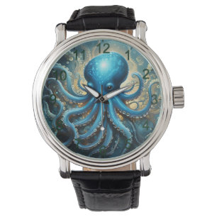 Relógio Ondas Celestiais: A Arte Fractal Octopus Azul